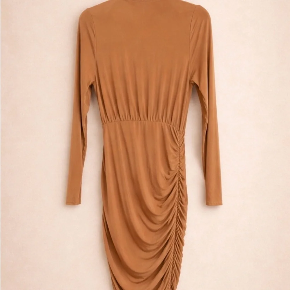 Fashion Nova Highly Classified Ruched Bodycon Midi Dress Cognac XL - Picture 2 of 3
